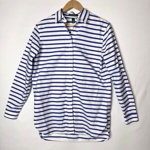 Lauren Ralph Lauren 100% Cotton Tunic Top Sz M Button Nautical Preppy Long Slv